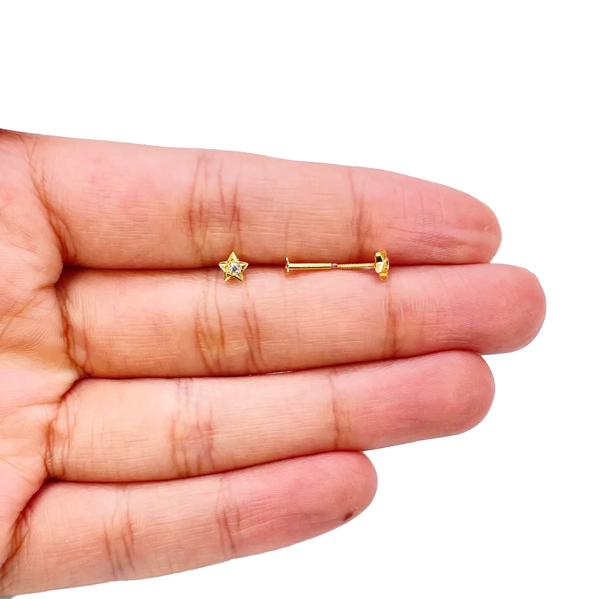 22ct Yellow Gold High Polished Cubic Zirconia Small Star Children's Earrings 4mm Width 