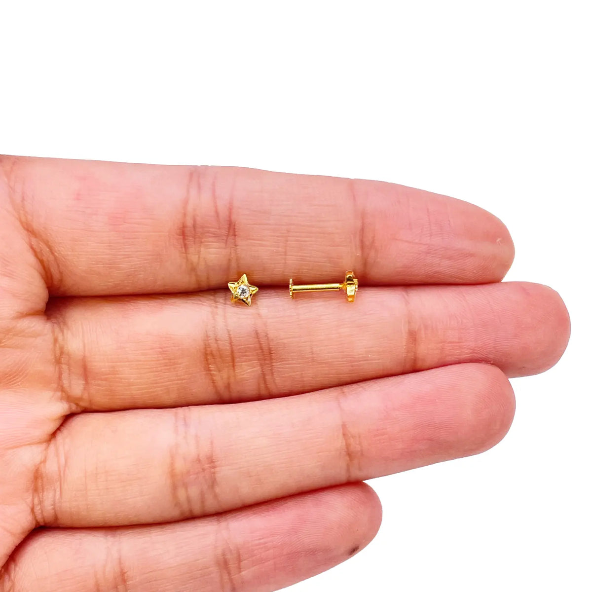 22ct Yellow Gold High Polished Cubic Zirconia Small Star Children's Earrings 4mm Width 