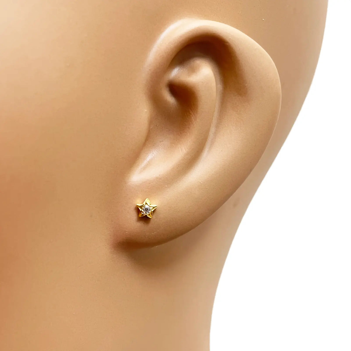 22ct Yellow Gold High Polished Cubic Zirconia Small Star Children's Earrings 4mm Width 