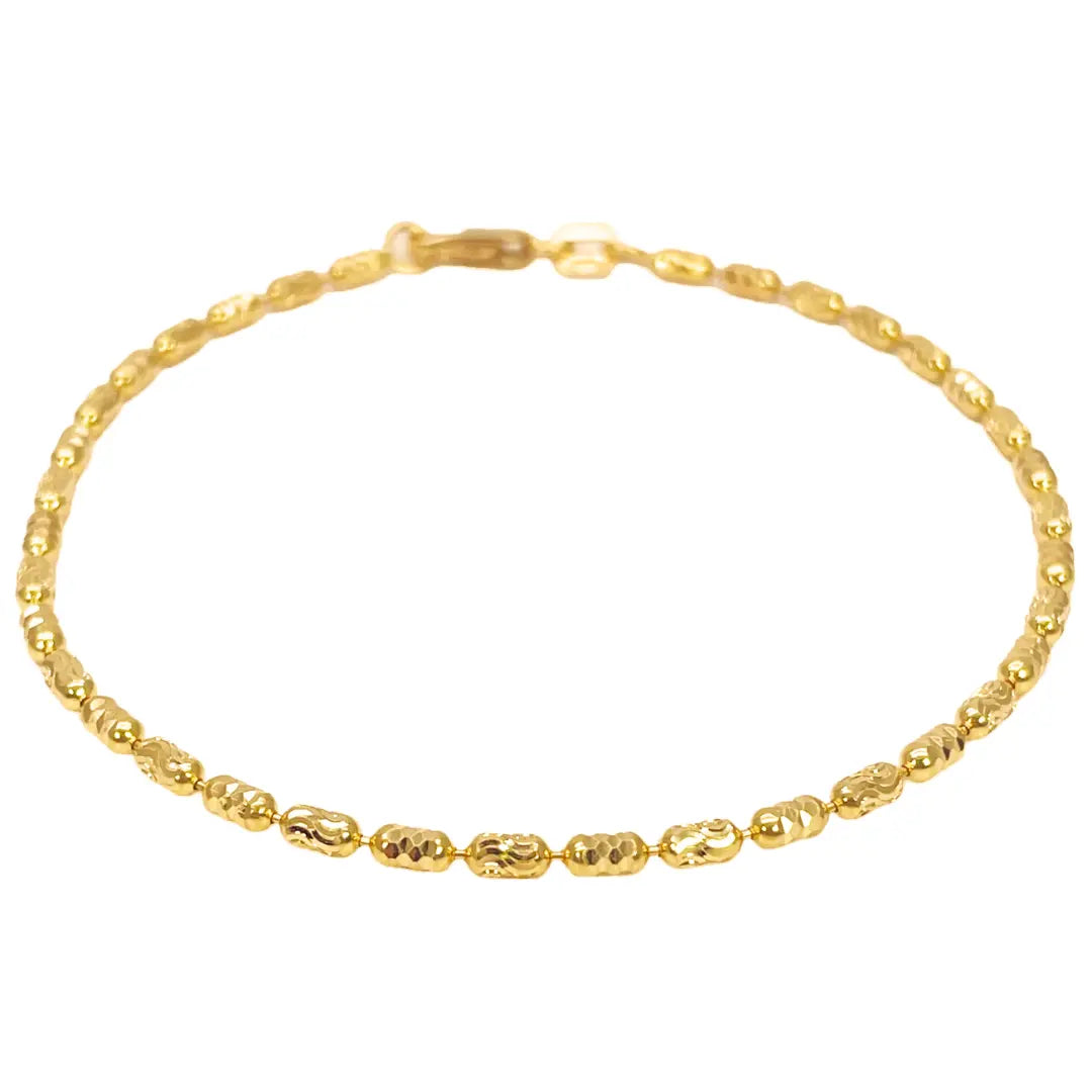 22ct Yellow Gold High Polished Diamond Cut Beaded Link Bracelet 7 Inches 