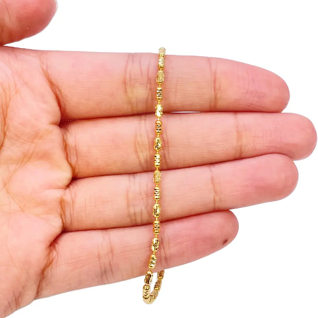 22ct Yellow Gold High Polished Diamond Cut Beaded Link Bracelet 7 Inches 