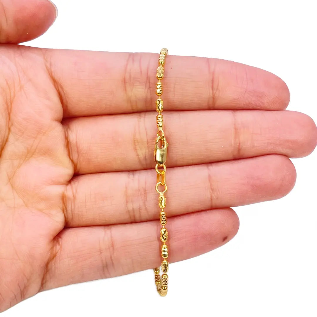 22ct Yellow Gold High Polished Diamond Cut Beaded Link Bracelet 7 Inches 