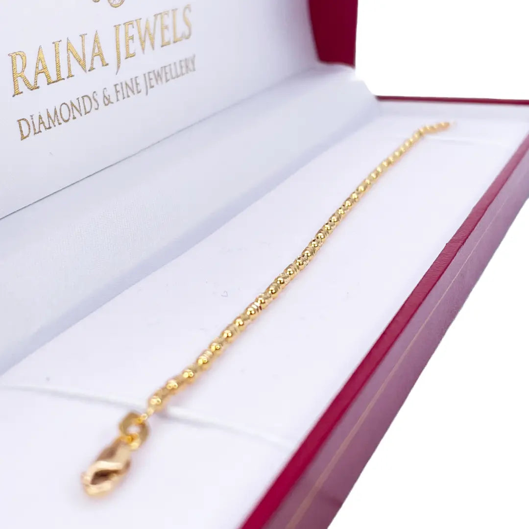 22ct Yellow Gold High Polished Diamond Cut Beaded Link Bracelet 7 Inches 