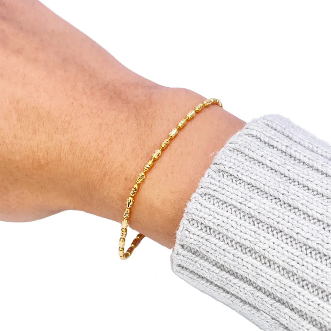 22ct Yellow Gold High Polished Diamond Cut Beaded Link Bracelet 7 Inches 