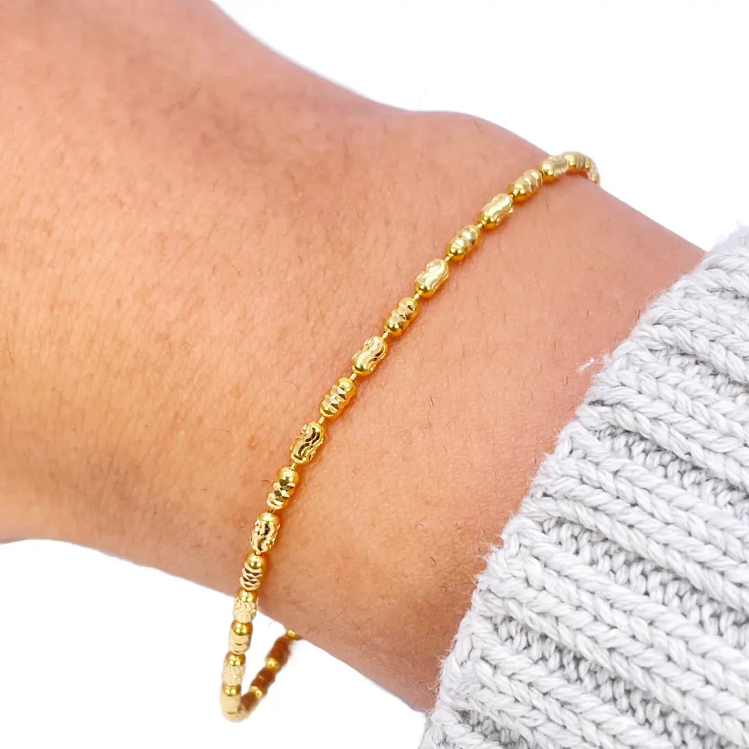 22ct Yellow Gold High Polished Diamond Cut Beaded Link Bracelet 7 Inches 