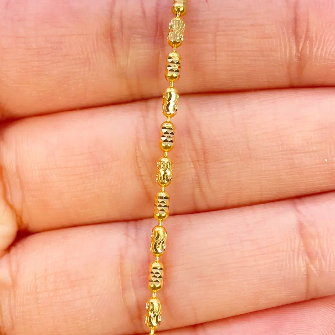 22ct Yellow Gold High Polished Diamond Cut Beaded Link Bracelet 7 Inches 