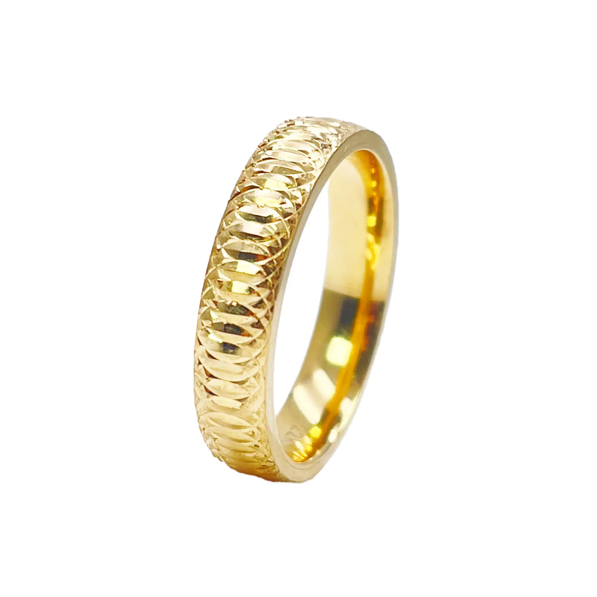 22ct Yellow Gold High Polished Diamond Cut Comfort Fit Women's Band 4mm 