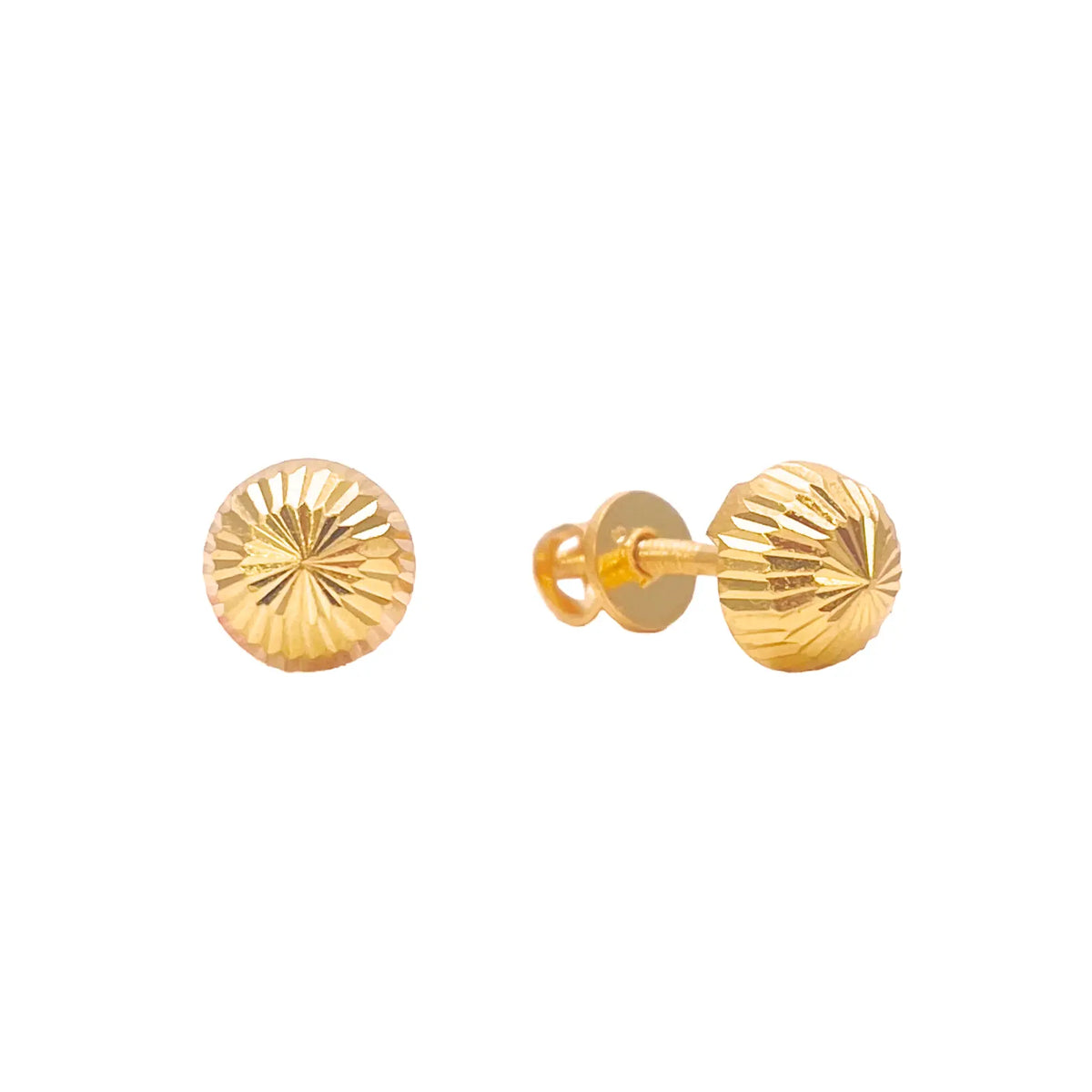 22ct Yellow Gold High Polished Diamond Cut Half Ball Stud Earrings 7mm  Gold earring