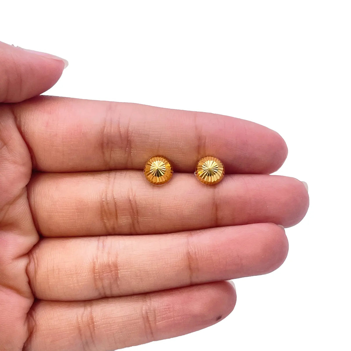 22ct Yellow Gold High Polished Diamond Cut Half Ball Stud Earrings 7mm  Gold earring