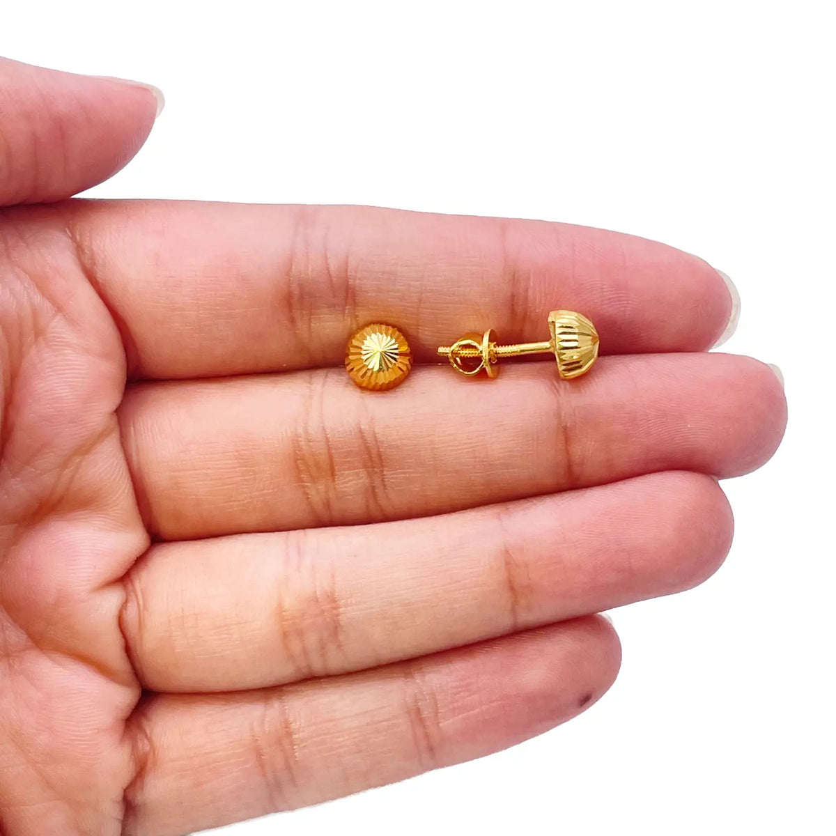 22ct Yellow Gold High Polished Diamond Cut Half Ball Stud Earrings 7mm  Gold earring