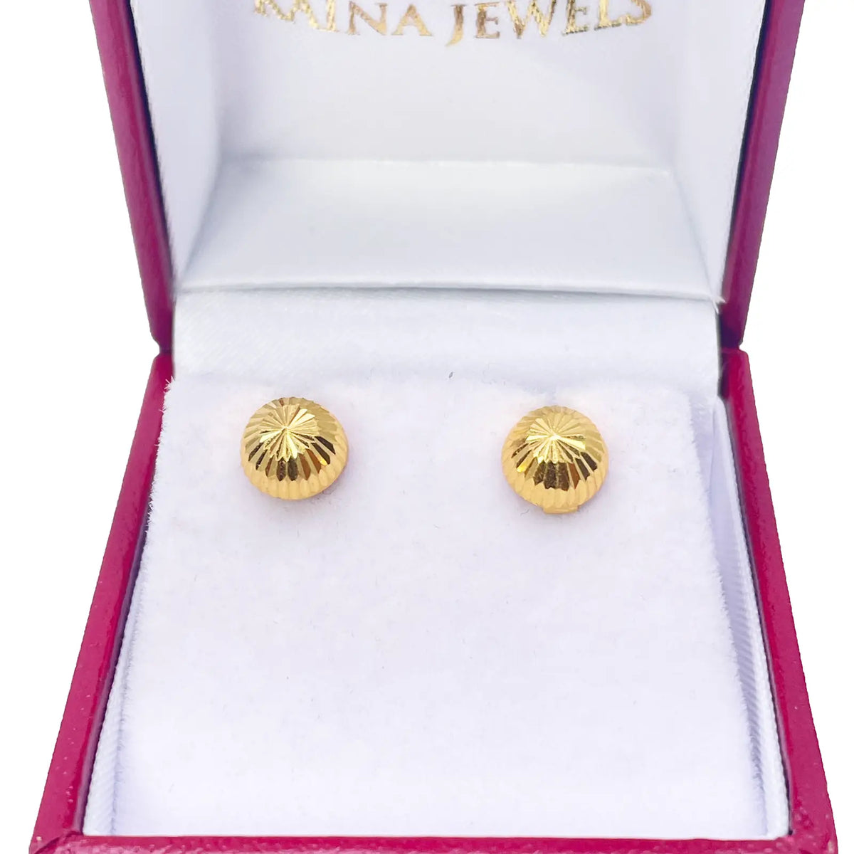 22ct Yellow Gold High Polished Diamond Cut Half Ball Stud Earrings 7mm  Gold earring