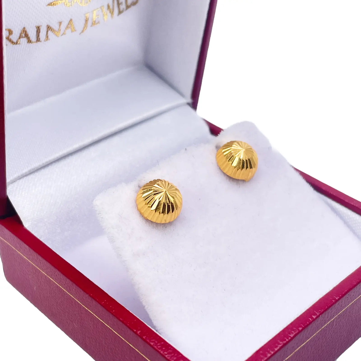 22ct Yellow Gold High Polished Diamond Cut Half Ball Stud Earrings 7mm  Gold earring