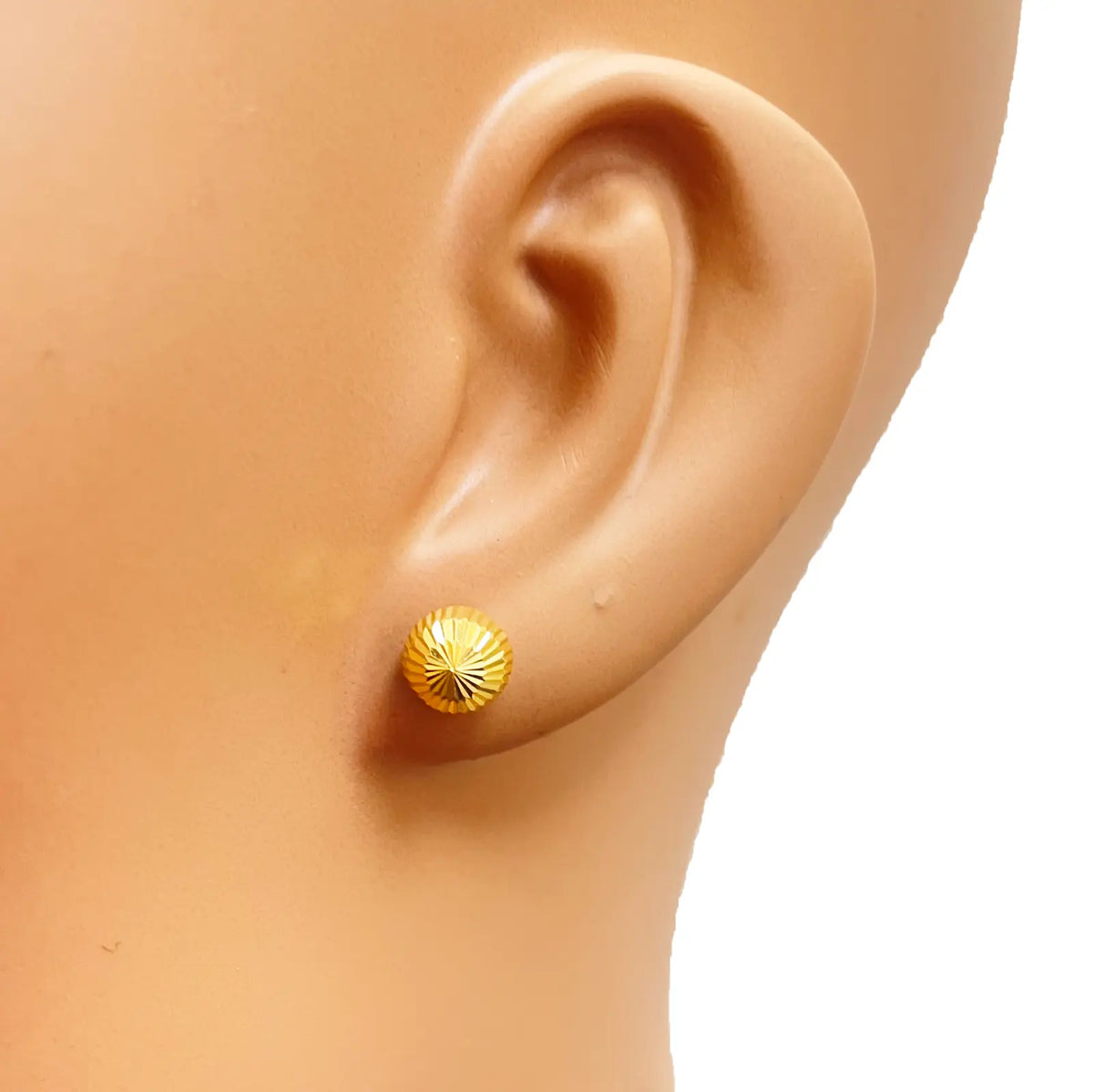 22ct Yellow Gold High Polished Diamond Cut Half Ball Stud Earrings 7mm  Gold earring