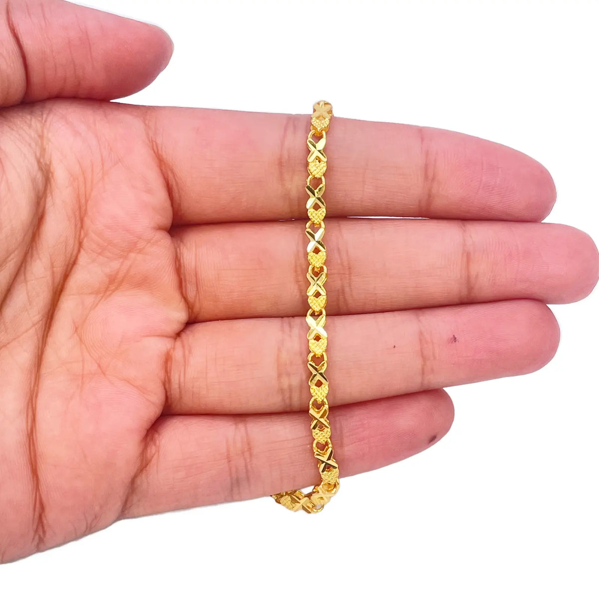 22ct Yellow Gold High Polished Diamond Cut Kiss Bracelet 7'' inches 3.3mm Wide 