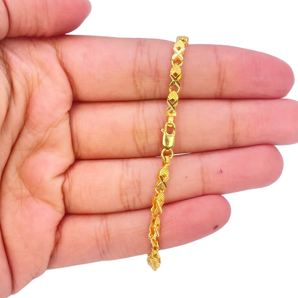 22ct Yellow Gold High Polished Diamond Cut Kiss Bracelet 7'' inches 3.3mm Wide 