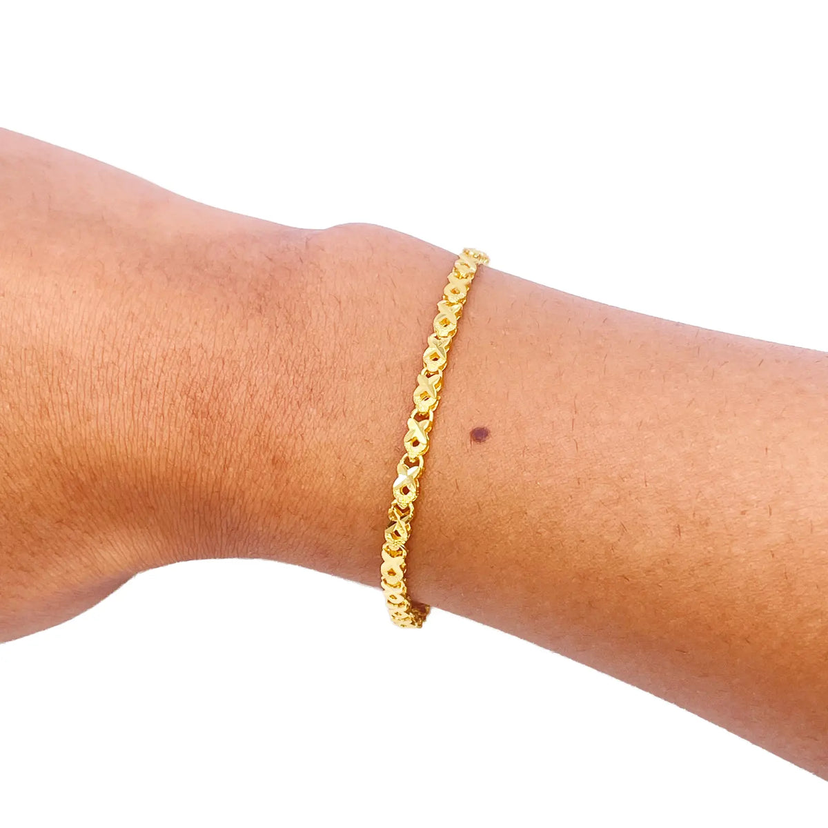 22ct Yellow Gold High Polished Diamond Cut Kiss Bracelet 7'' inches 3.3mm Wide 
