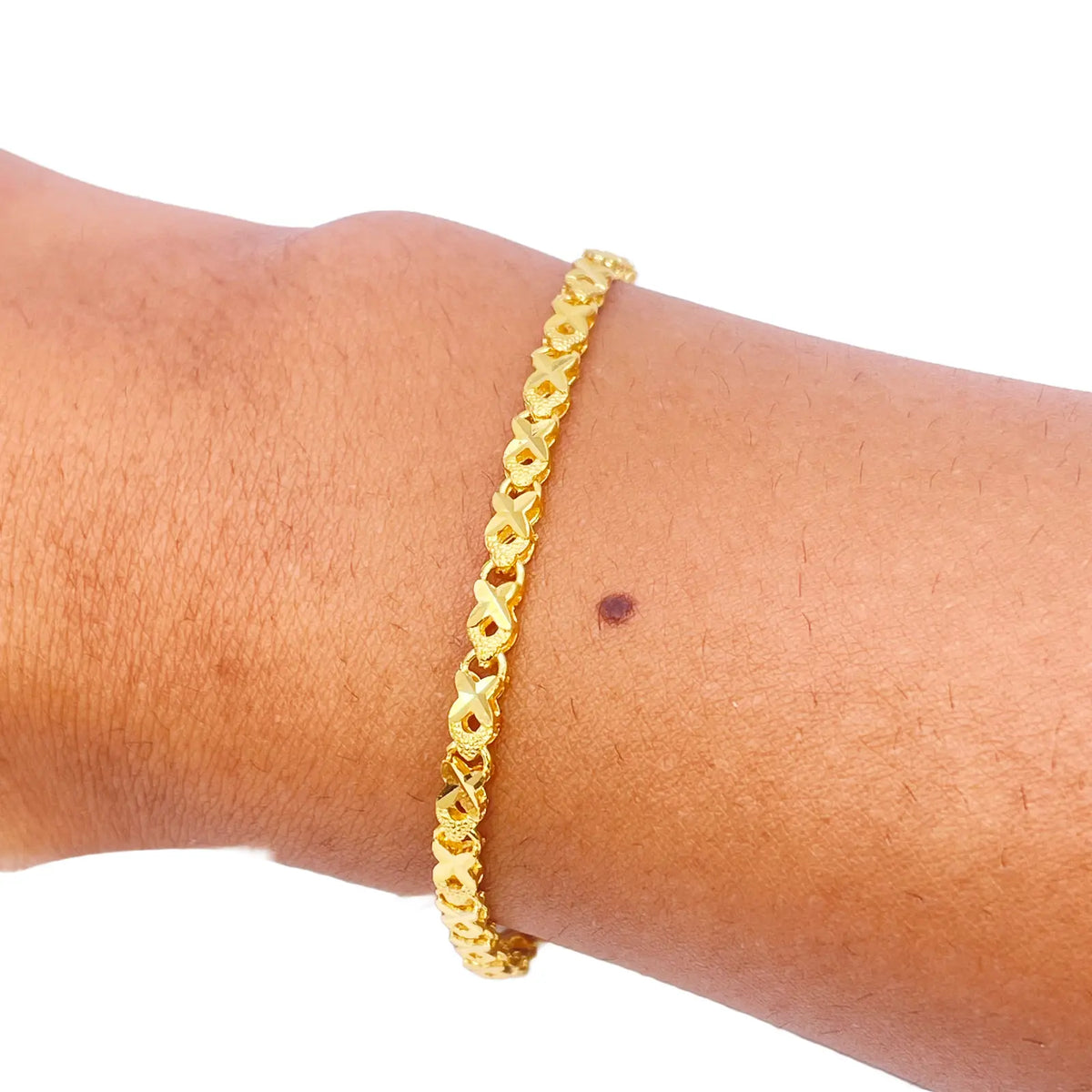 22ct Yellow Gold High Polished Diamond Cut Kiss Bracelet 7'' inches 3.3mm Wide 