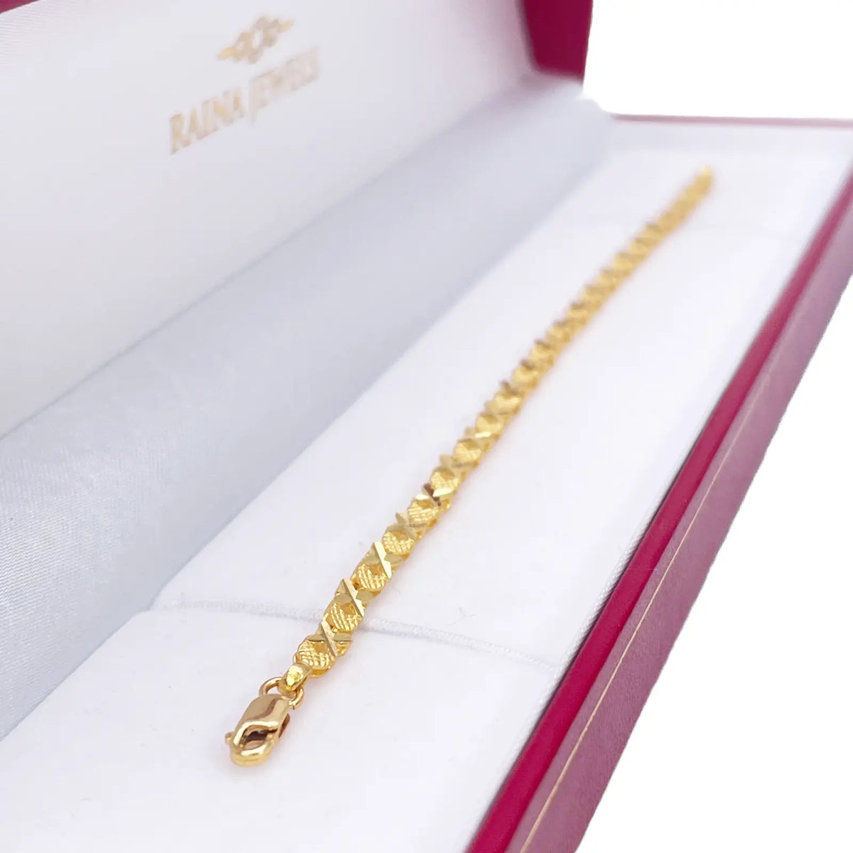 22ct Yellow Gold High Polished Diamond Cut Kiss Bracelet 7'' inches 3.3mm Wide 