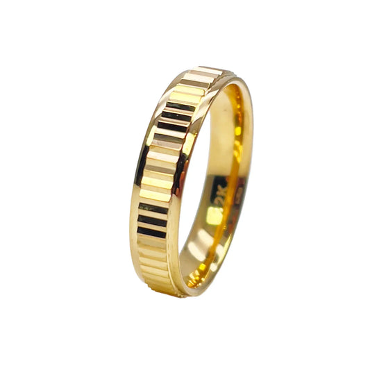 22ct Yellow Gold High Polished Edge Diamond Cut Women's Wedding Band 4mm 