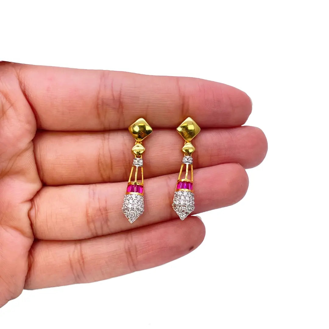 22ct Yellow Gold High Polished Fancy Necklace & Earrings Set 14.5 Inches 