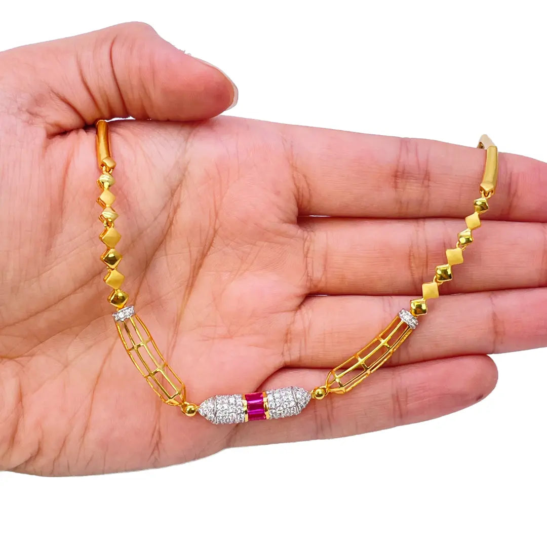 22ct Yellow Gold High Polished Fancy Necklace & Earrings Set 14.5 Inches 