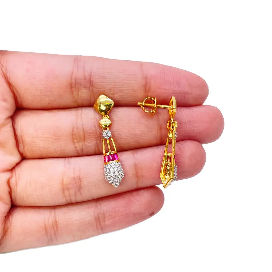 22ct Yellow Gold High Polished Fancy Necklace & Earrings Set 14.5 Inches 