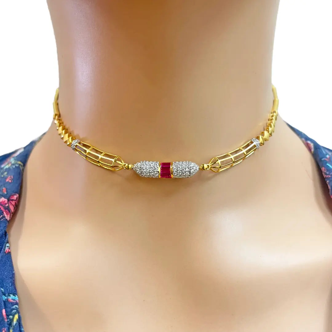 22ct Yellow Gold High Polished Fancy Necklace & Earrings Set 14.5 Inches 