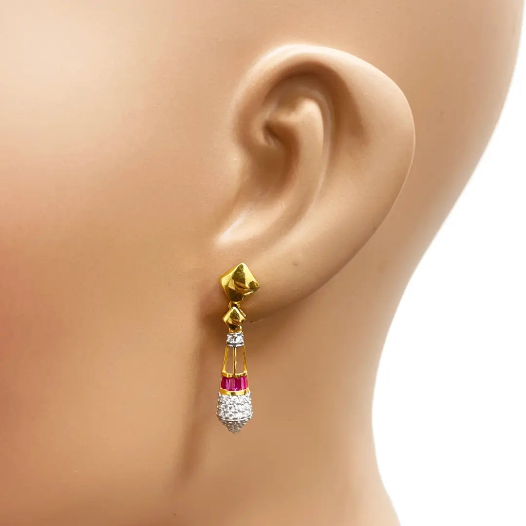 22ct Yellow Gold High Polished Fancy Necklace & Earrings Set 14.5 Inches 