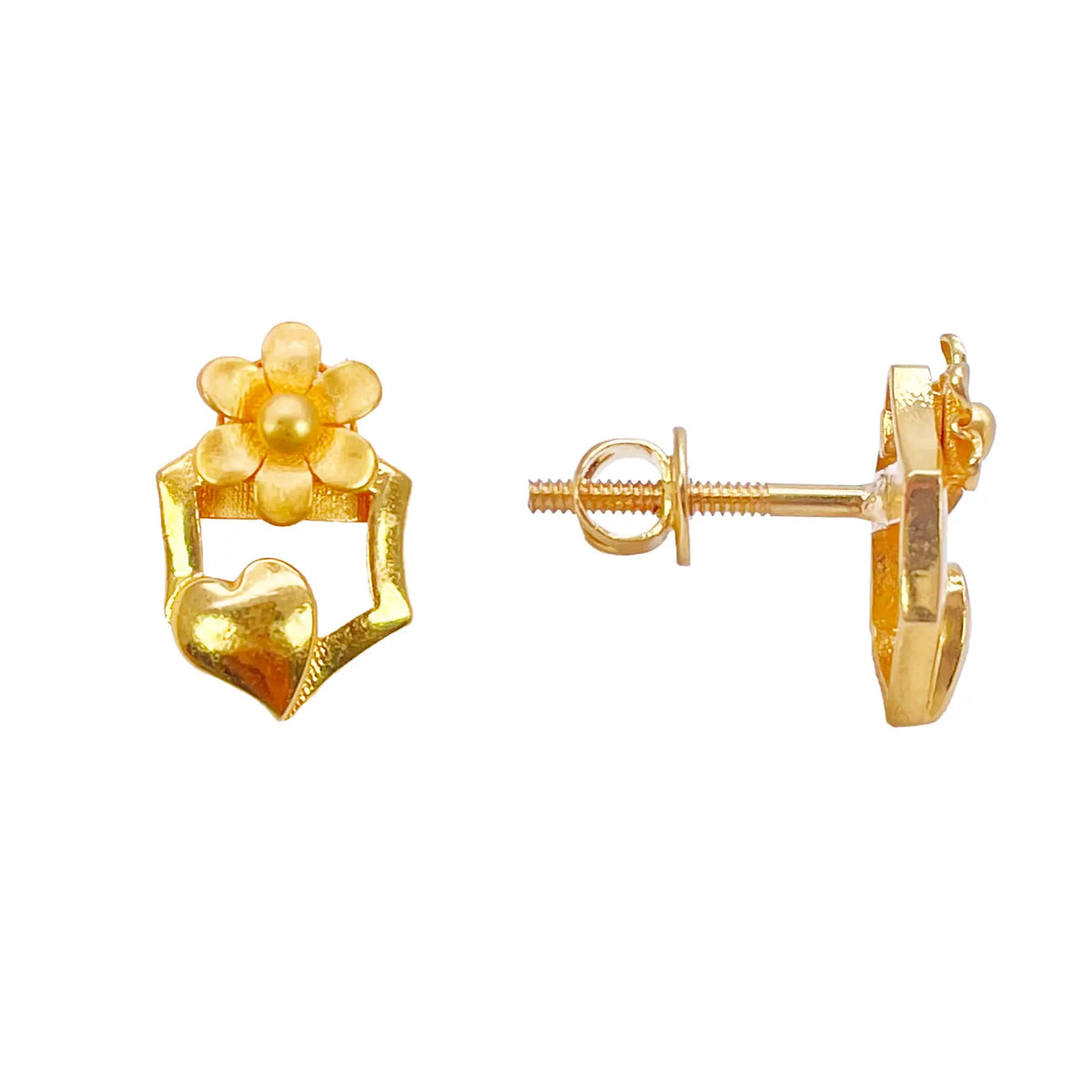 22ct Yellow Gold High Polished Floral Heart Cut Out Pendant Earring Set  Jewellery Set