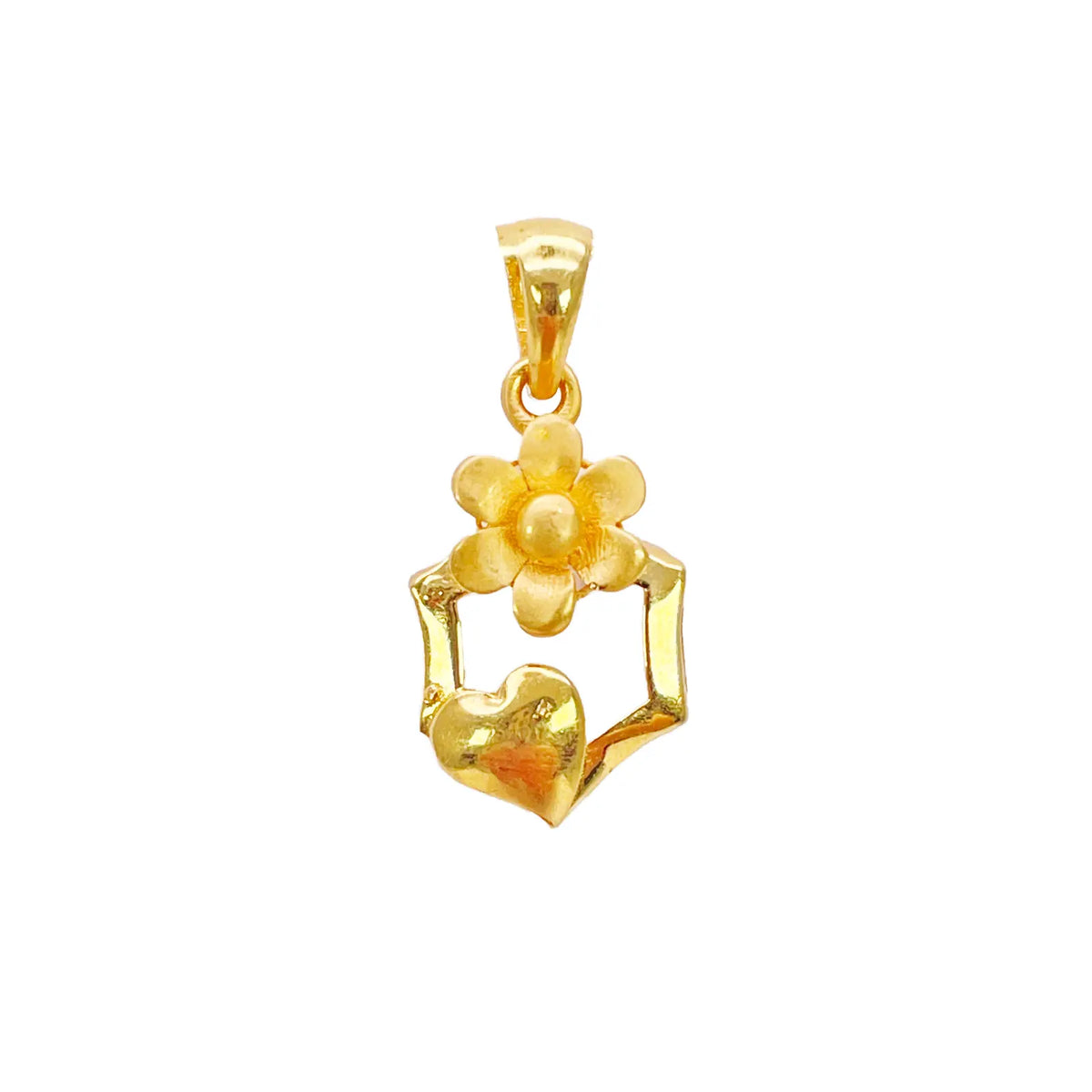 22ct Yellow Gold High Polished Floral Heart Cut Out Pendant Earring Set  Jewellery Set