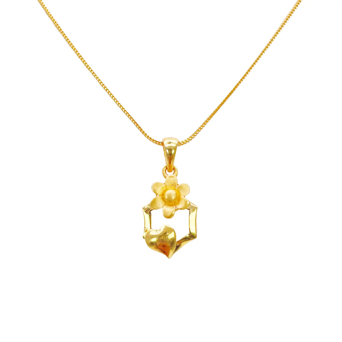 22ct Yellow Gold High Polished Floral Heart Cut Out Pendant Earring Set  Jewellery Set