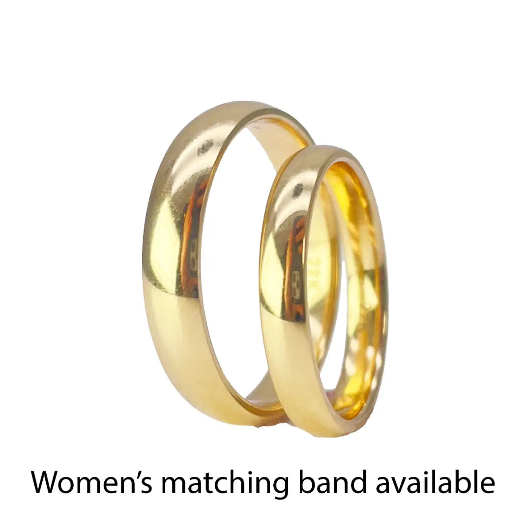 22ct Yellow Gold High Polished Men's Traditional Dome Wedding Band 4mm 