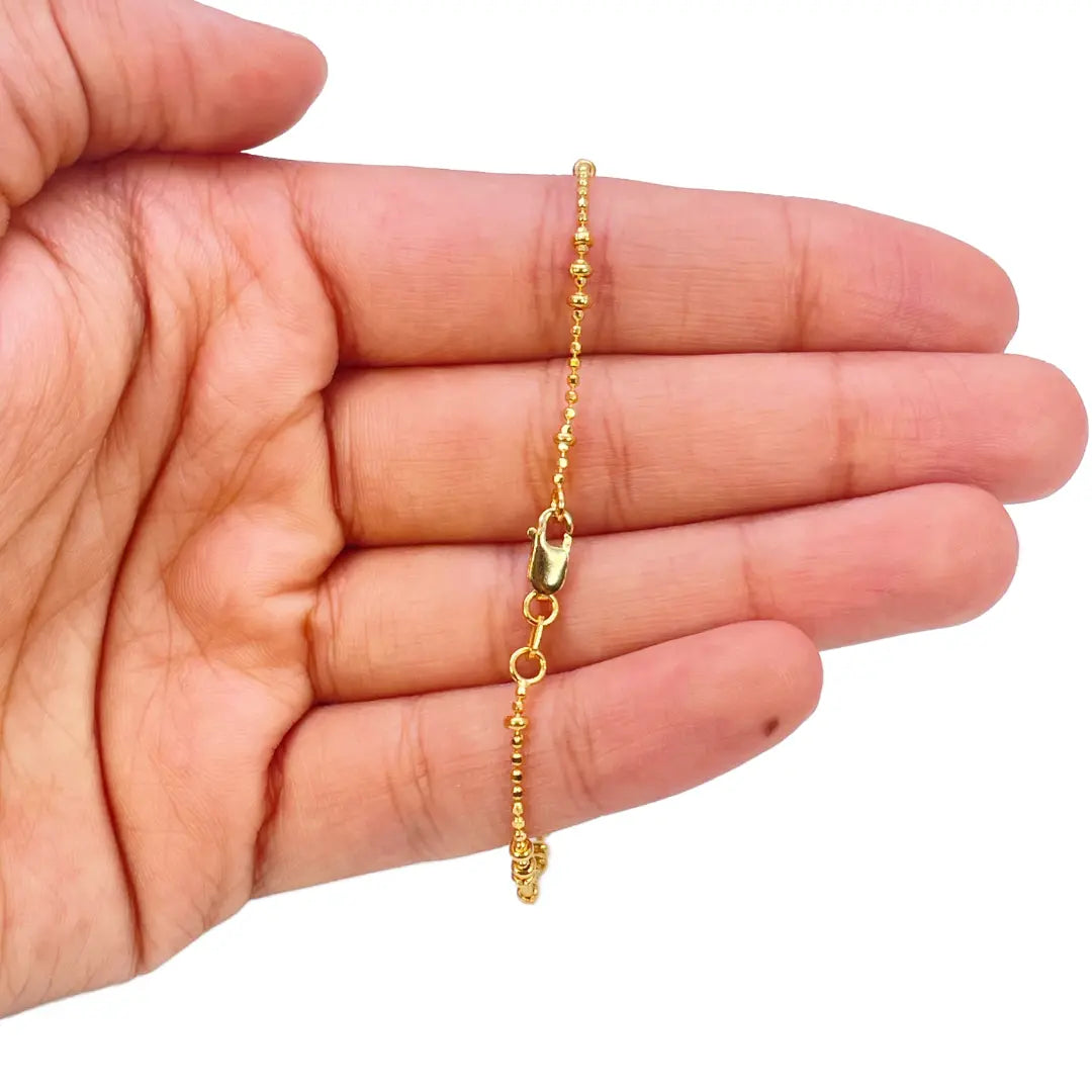 22ct Yellow Gold High Polished Mini Beaded Link Bracelet 7 Inches 