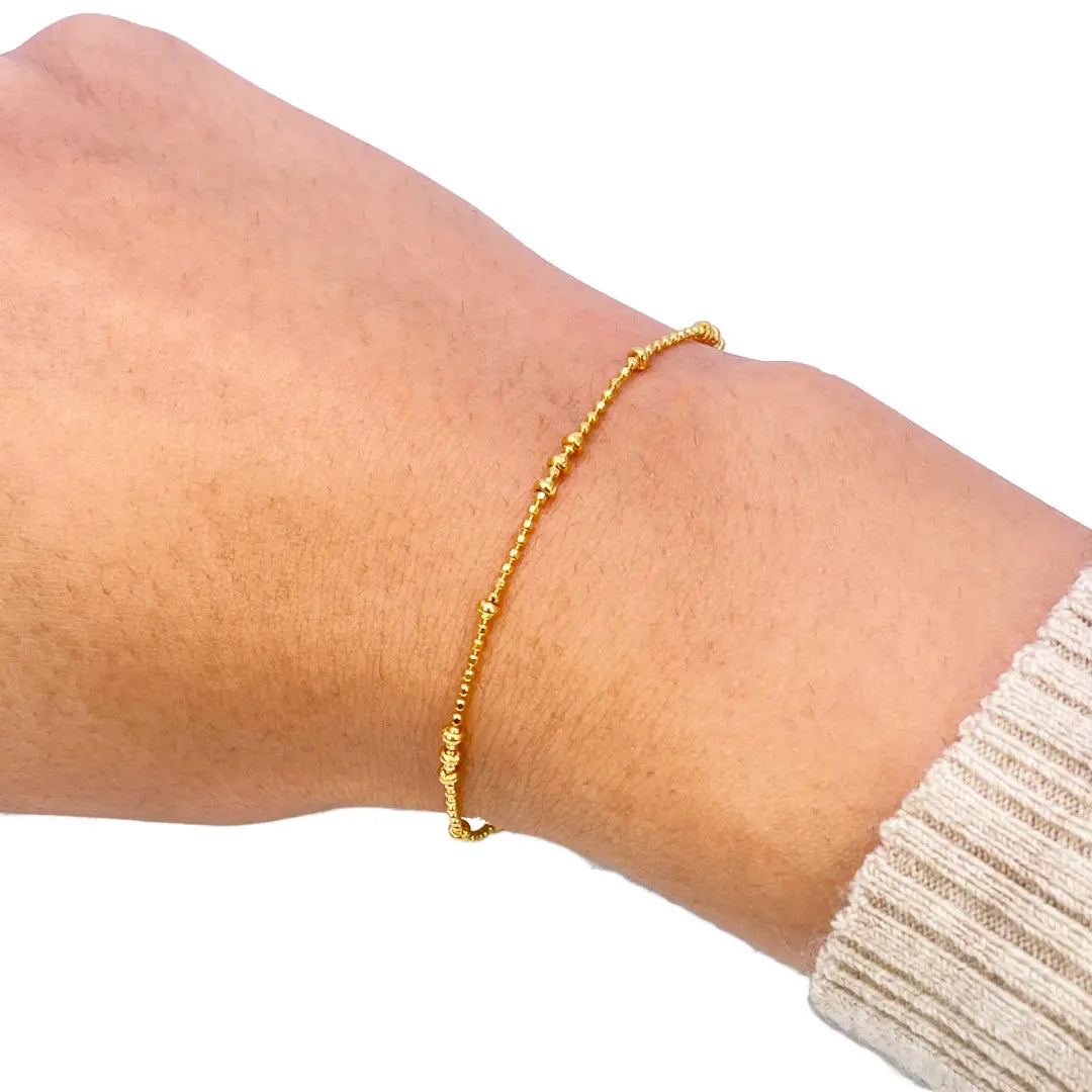 22ct Yellow Gold High Polished Mini Beaded Link Bracelet 7 Inches 