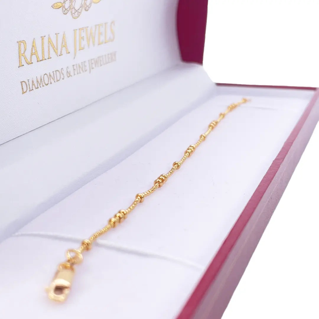 22ct Yellow Gold High Polished Mini Beaded Link Bracelet 7 Inches 
