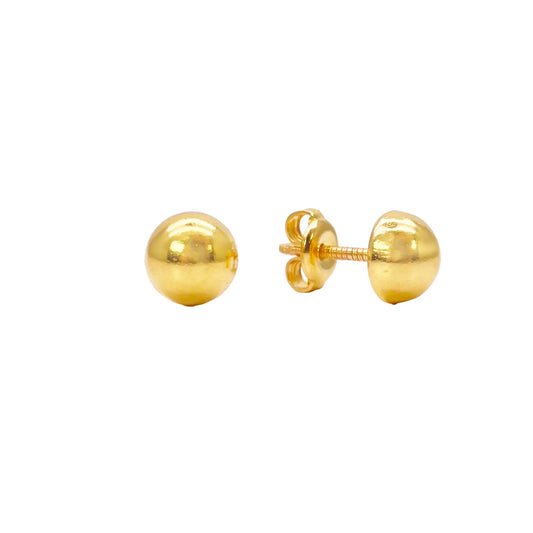 22ct Yellow Gold High Polished Plain Half Ball Stud Earrings 7mm 