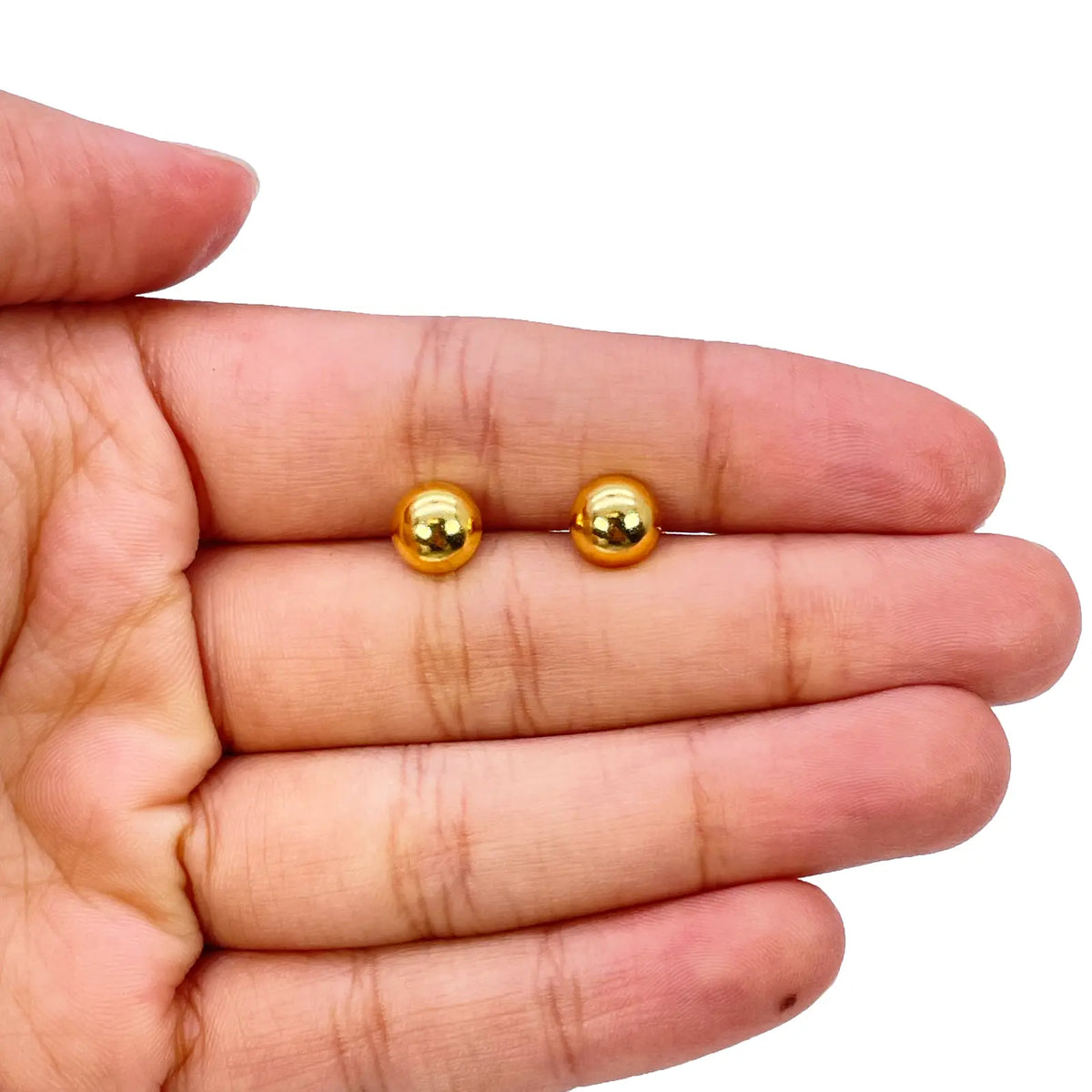 22ct Yellow Gold High Polished Plain Half Ball Stud Earrings 7mm 