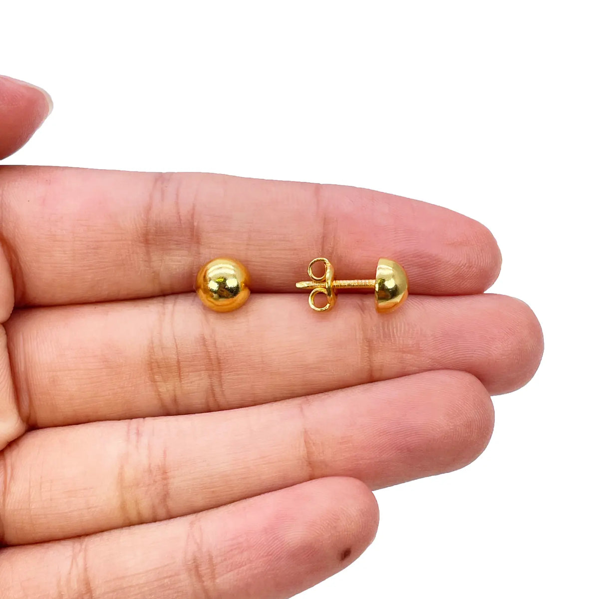 22ct Yellow Gold High Polished Plain Half Ball Stud Earrings 7mm 