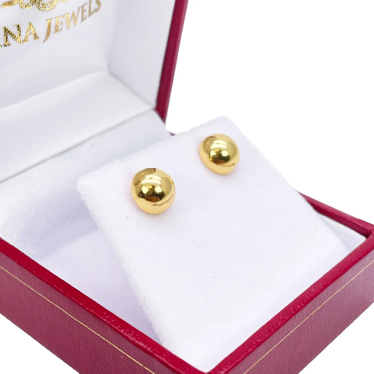 22ct Yellow Gold High Polished Plain Half Ball Stud Earrings 7mm 