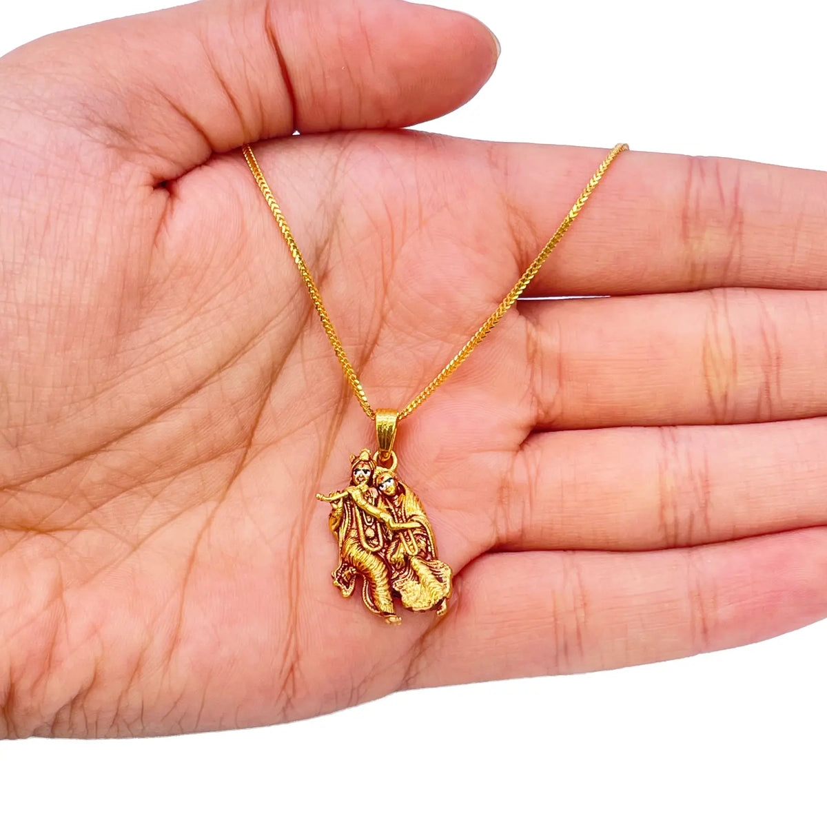 22ct Yellow Gold High Polished Radha & Krishna Pendant 22mm Length 