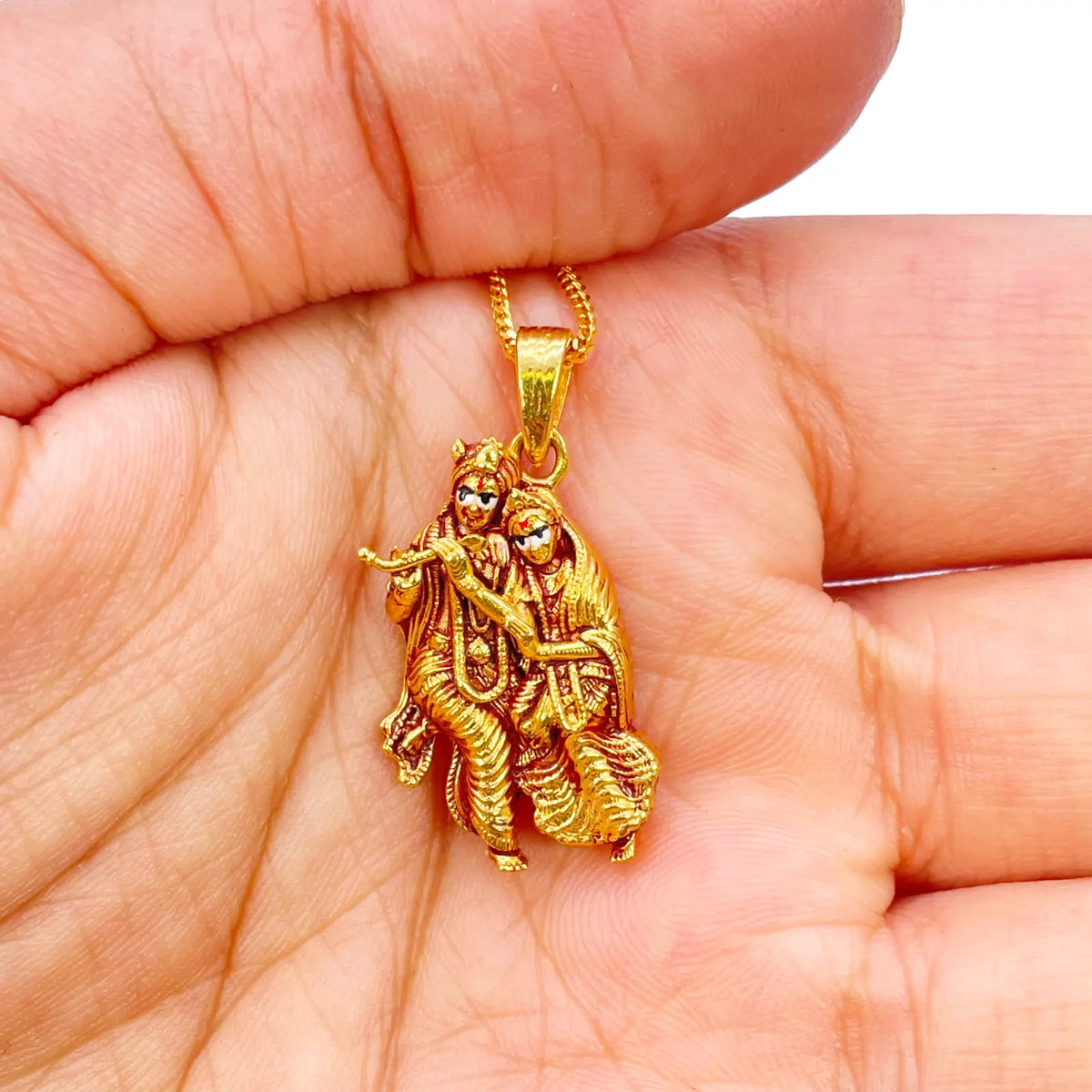 22ct Yellow Gold High Polished Radha & Krishna Pendant 22mm Length 