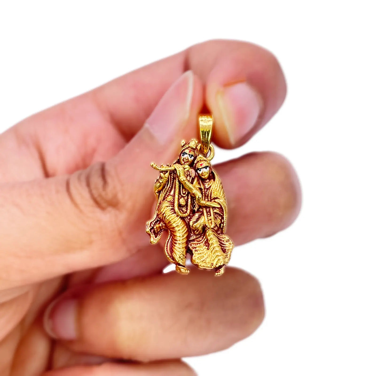 22ct Yellow Gold High Polished Radha & Krishna Pendant 22mm Length 