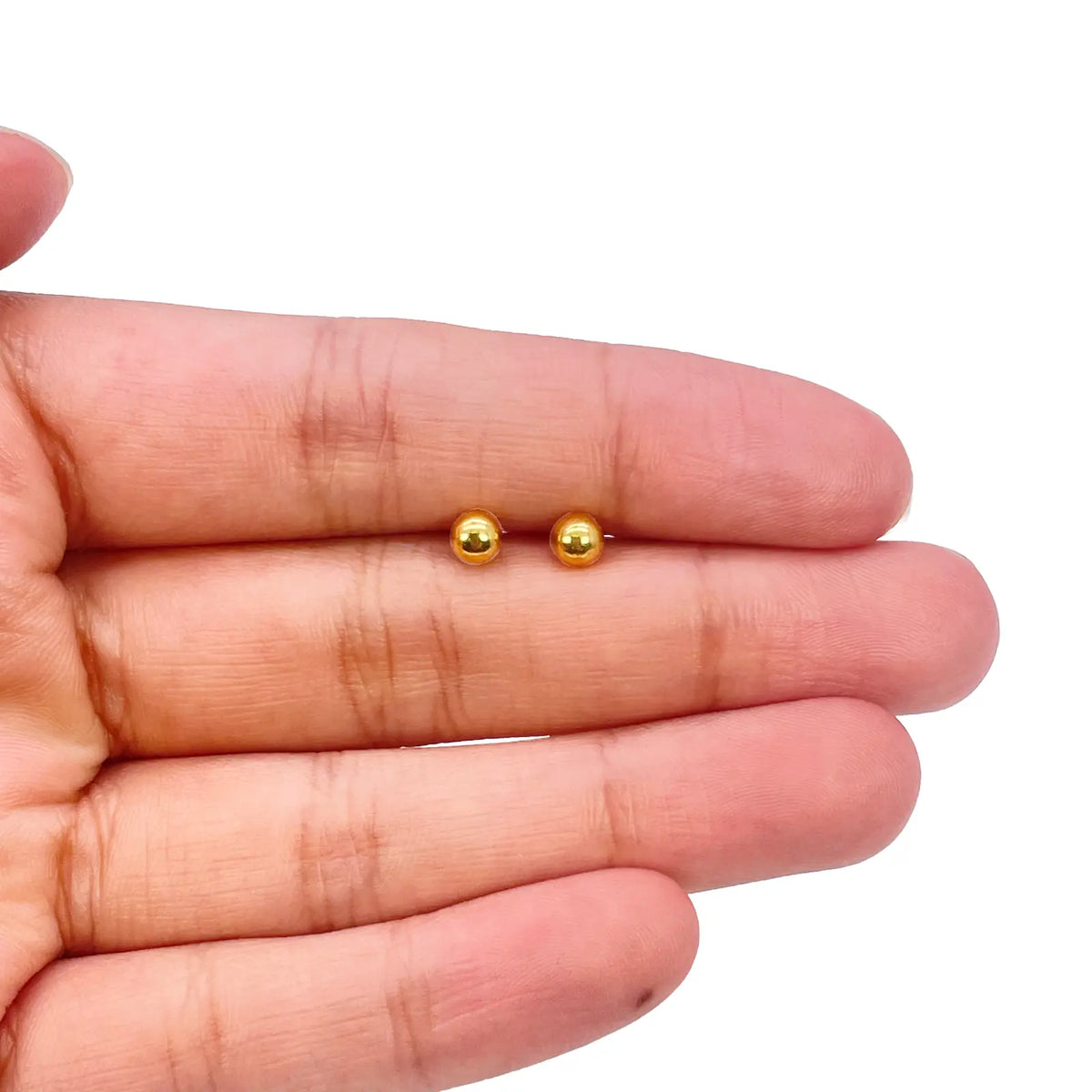 22ct Yellow Gold High Polished Round Plain Ball Stud Earrings 4mm 