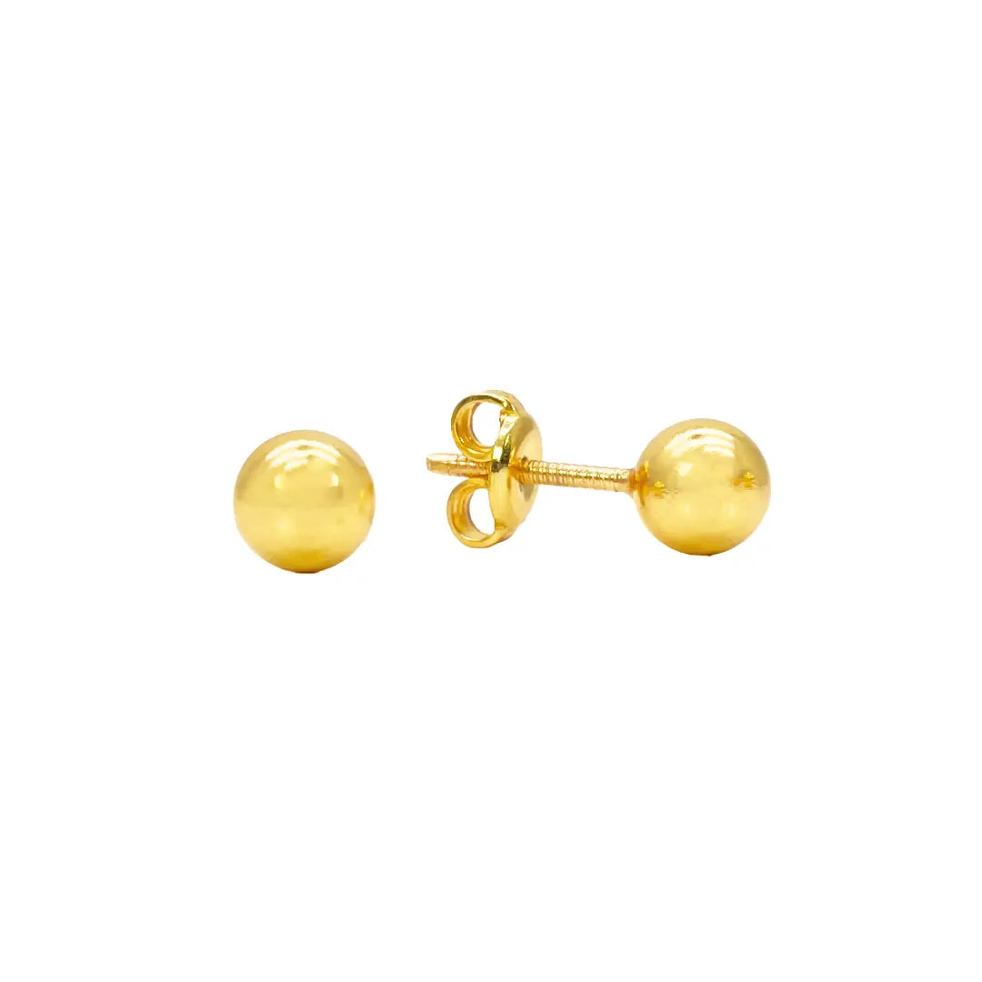 22ct Yellow Gold High Polished Round Plain Ball Stud Earrings 5mm 