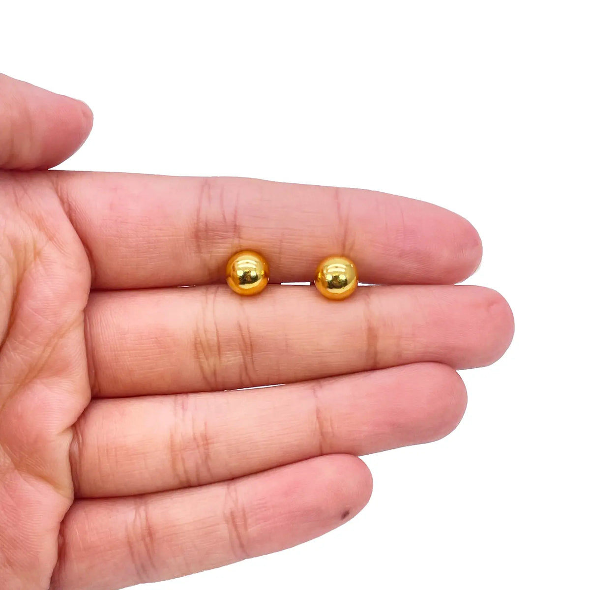 22ct Yellow Gold High Polished Round Plain Ball Stud Earrings 7mm 