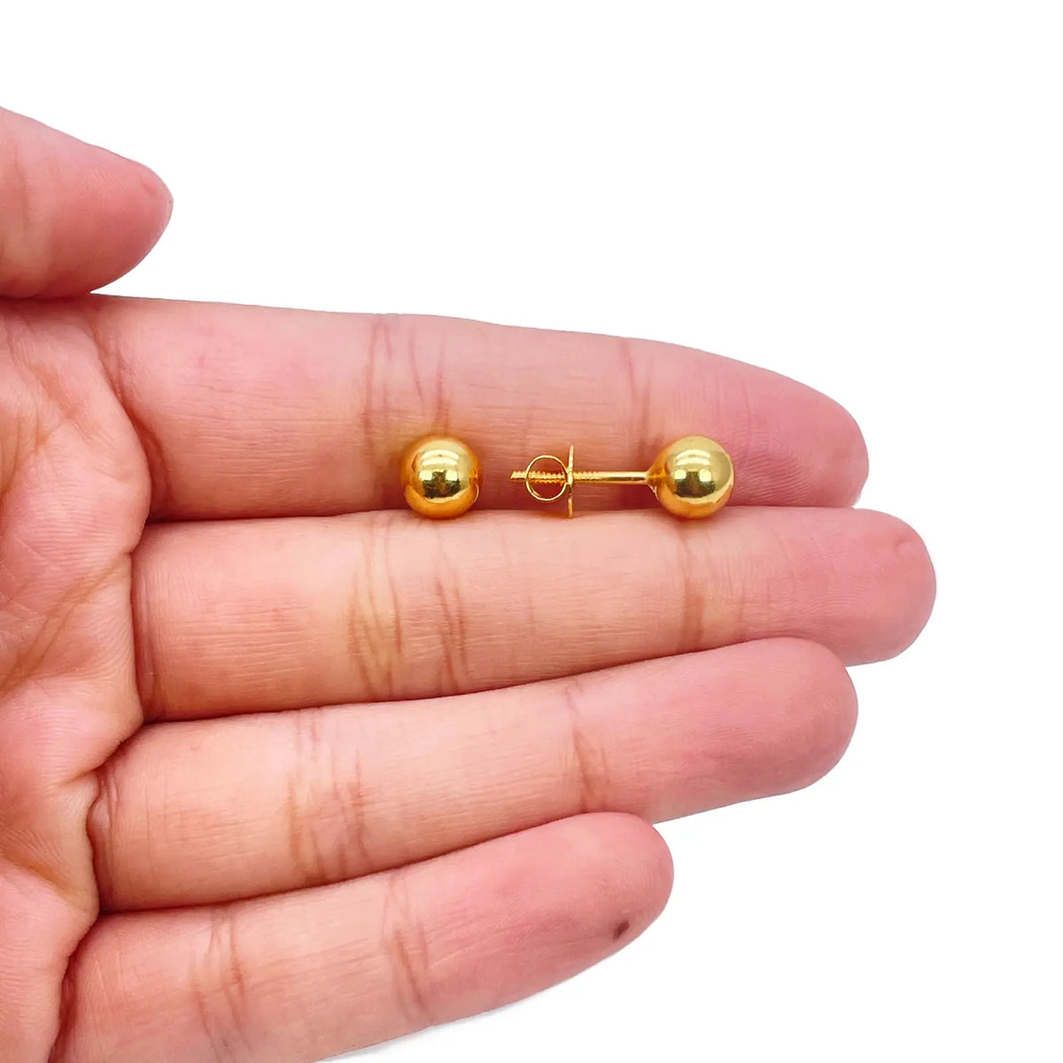 22ct Yellow Gold High Polished Round Plain Ball Stud Earrings 7mm 