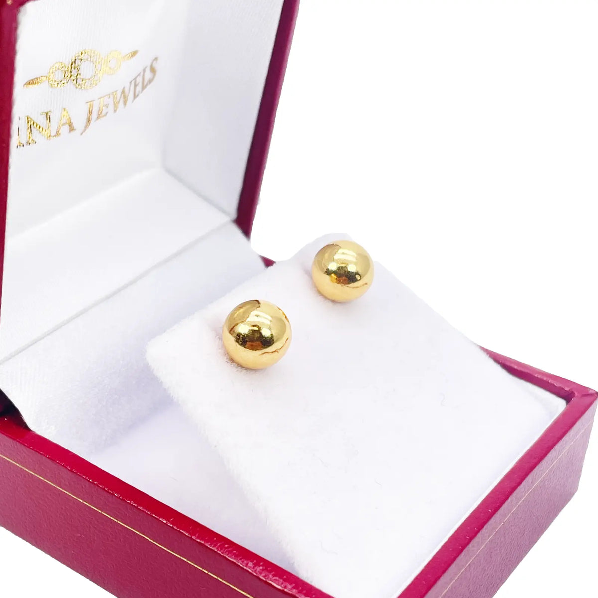 22ct Yellow Gold High Polished Round Plain Ball Stud Earrings 7mm 