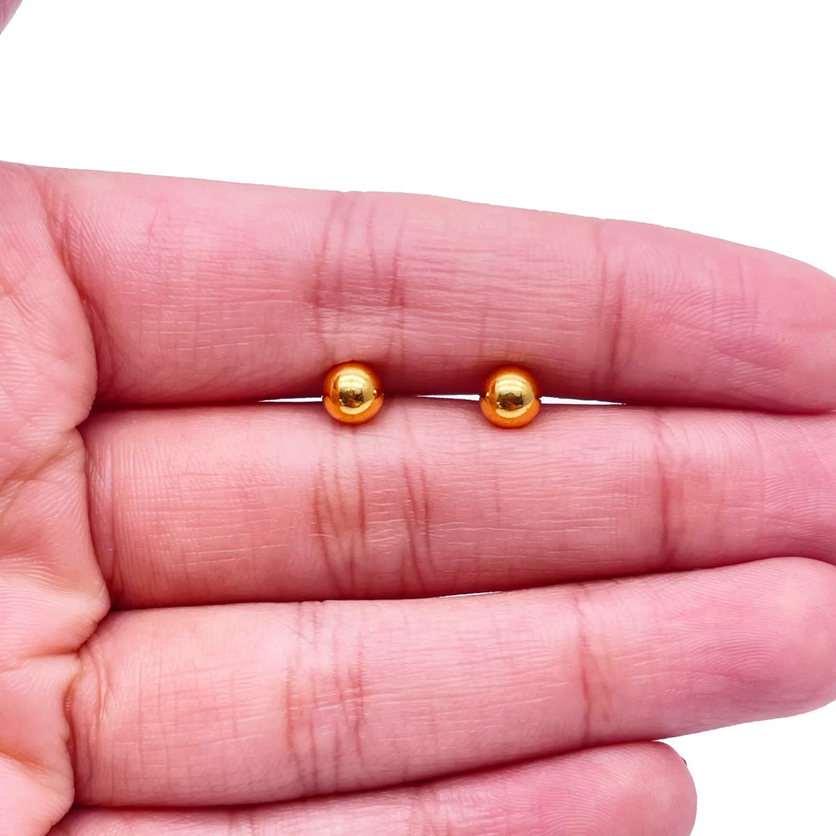 22ct Yellow Gold High Polished Round Plain Ball Stud Earrings 