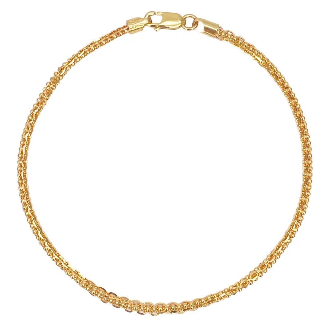 22ct Yellow Gold High Polished Small Beaded Link Bracelet 7'' inches 2.5mm Wide 