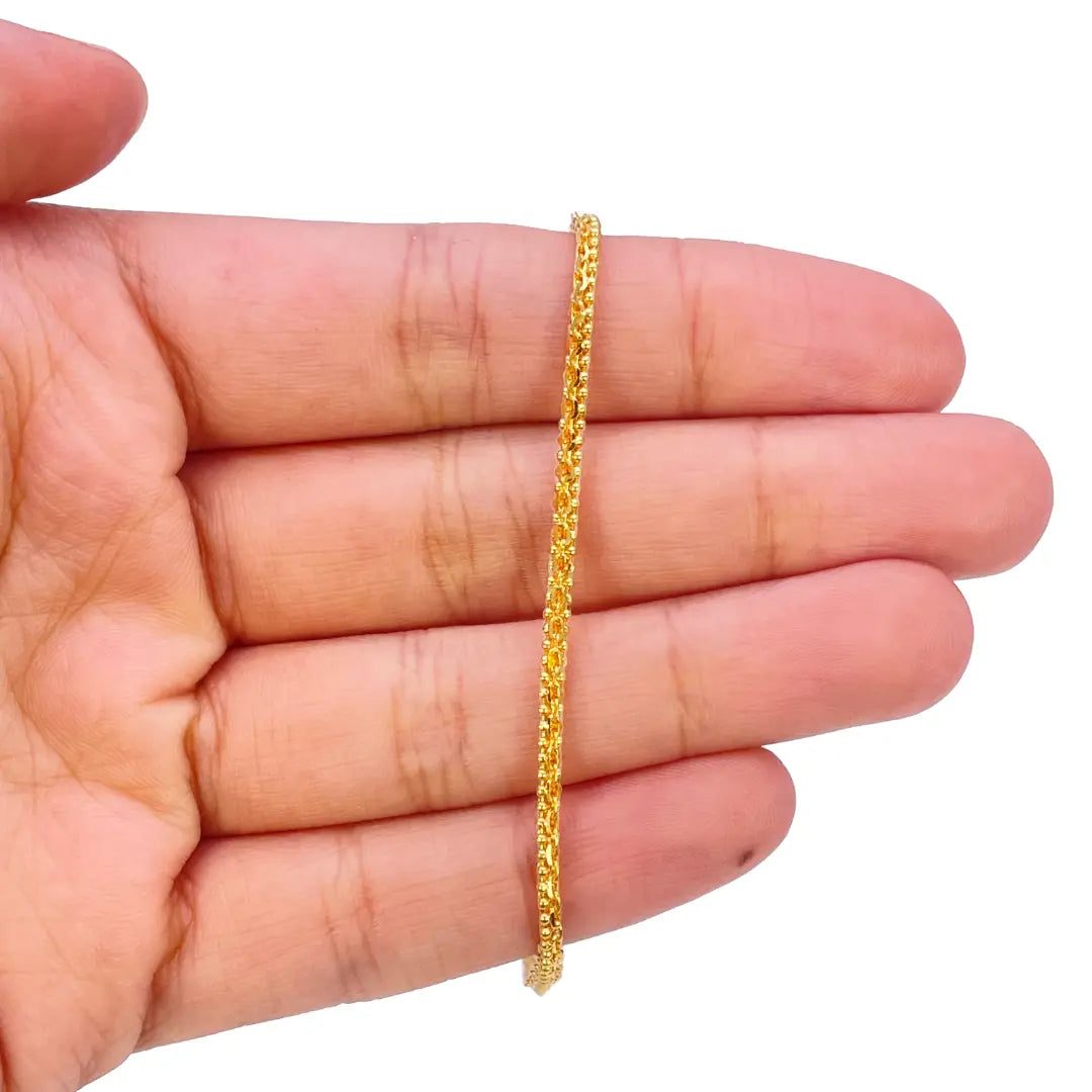 22ct Yellow Gold High Polished Small Beaded Link Bracelet 7'' inches 2.5mm Wide 